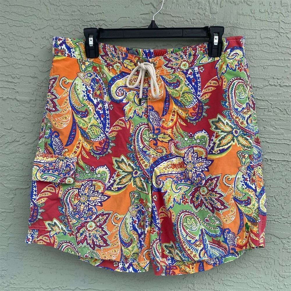Vintage Polo Ralph Lauren Men's Multicolor Swim Shorts Size M Beach Pool